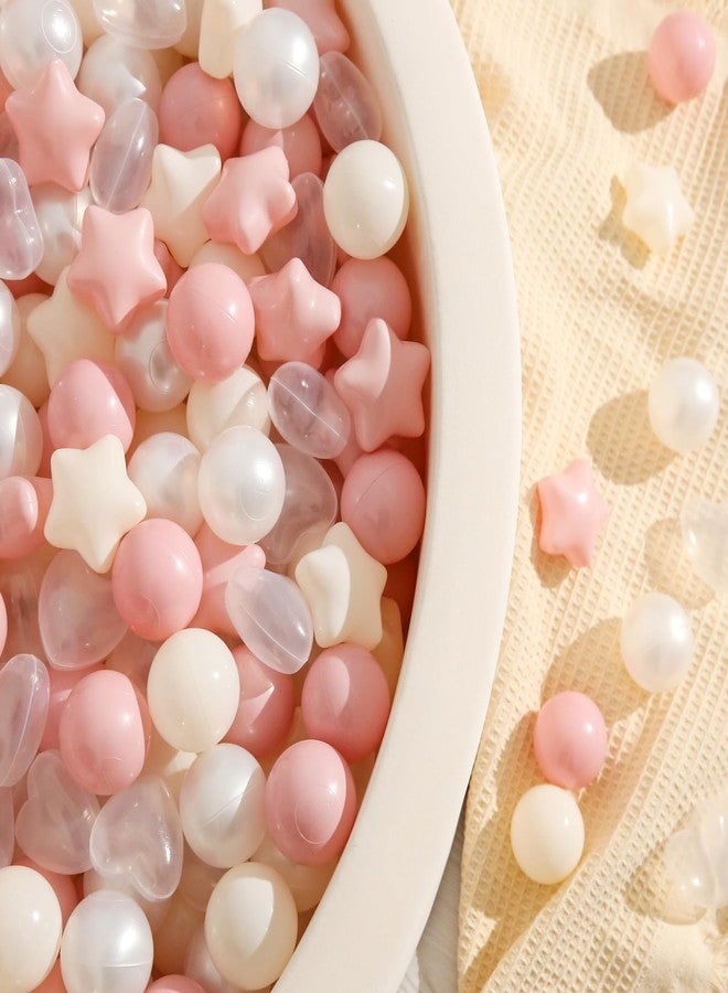 TRENDPLAYBall Pit Balls Star and Heart Shapes for Toddlers - 100 Count Plastic Balls for Ball Pit Fun and Play, Pink+ Beige+ Pearl White - Image 2