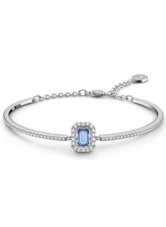 Swan Silver-Tone Blue Emerald-Cut Crystal Accent Bangle Bracelet