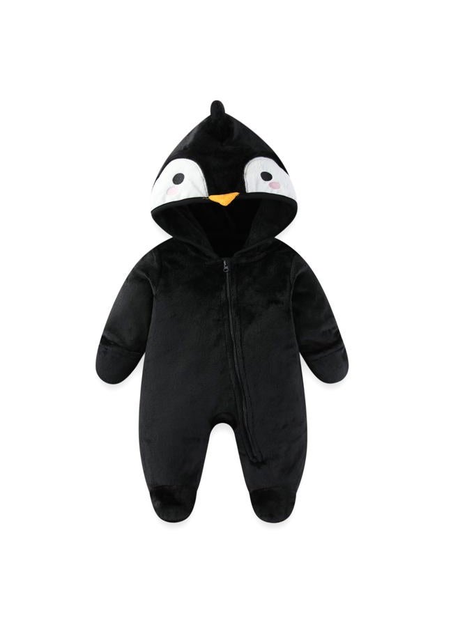 JiAmy Baby Snowsuit Baby Bear Hooded Onesie With Fold-Over Newborn Animals Fleece Outifts Thin Fall Winter Outfits Penguins 9-12 Months - Image 1