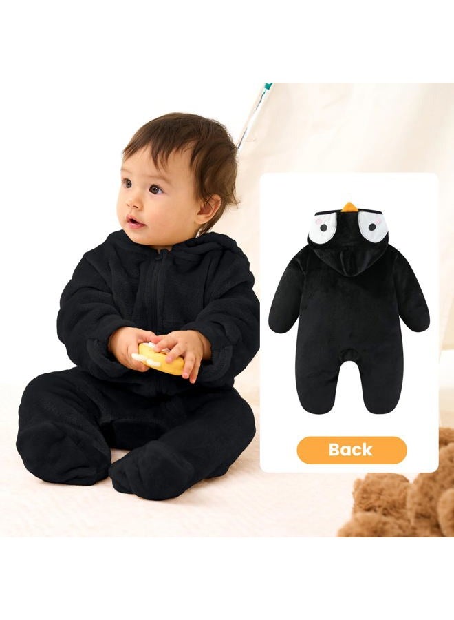 JiAmy Baby Snowsuit Baby Bear Hooded Onesie With Fold-Over Newborn Animals Fleece Outifts Thin Fall Winter Outfits Penguins 9-12 Months - Image 2