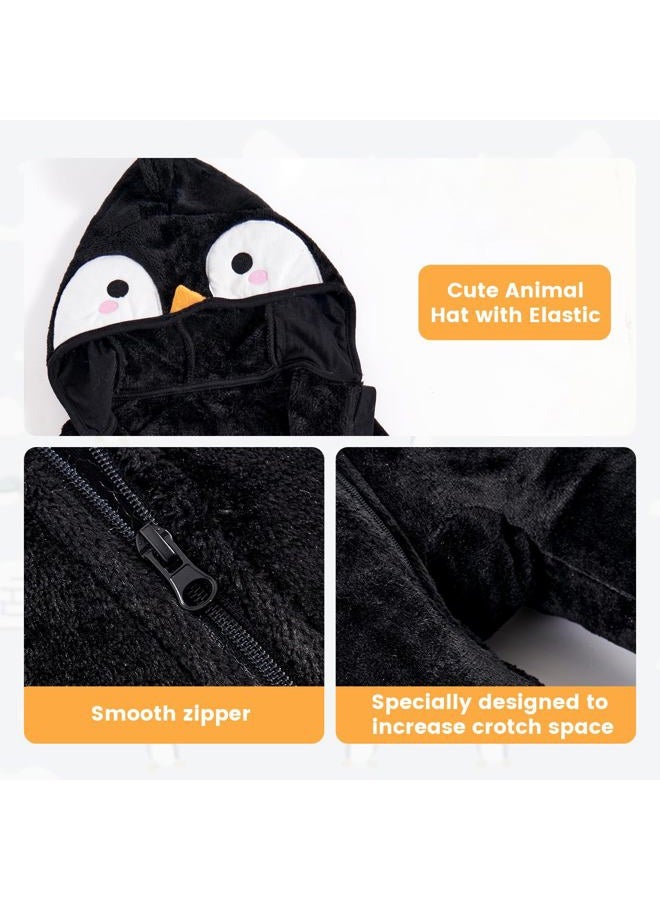 JiAmy Baby Snowsuit Baby Bear Hooded Onesie With Fold-Over Newborn Animals Fleece Outifts Thin Fall Winter Outfits Penguins 9-12 Months - Image 4
