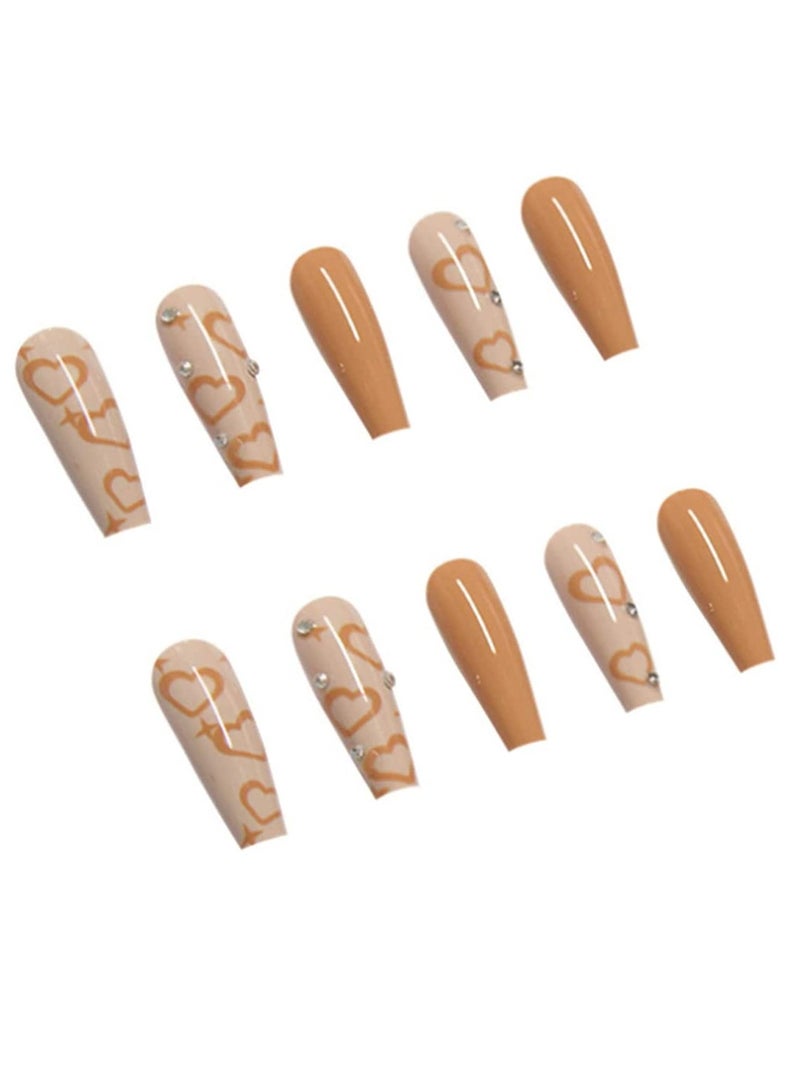 Extra Long Press on Nails Coffin, Long Fake Nails Rhinestone Nails LOVE Style Design, Artificial Glossy Acrylic Ballerina Press on Nails for Women and Girls(48 Pcs ) - Image 4