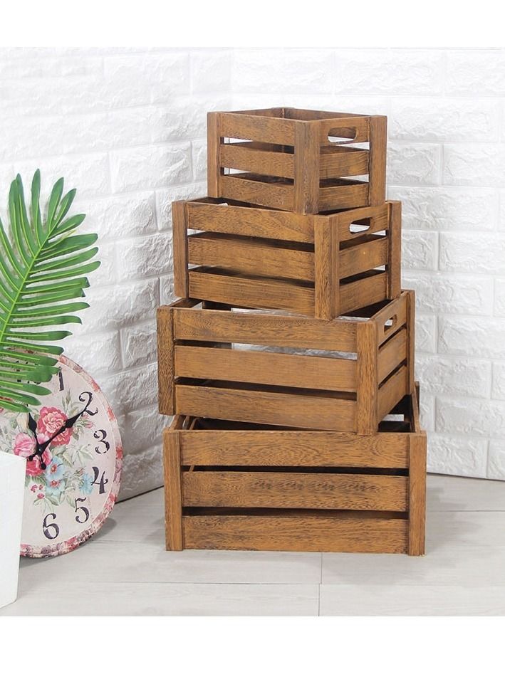 FFD Wooden Nesting Crates Set of 4 Wood Storage Boxes Decorative Wooden Storage Box - Image 1