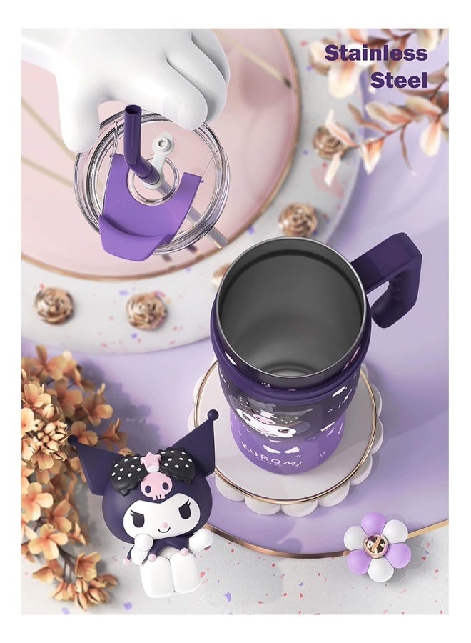 Generic Kuromi Stainless Steel Insulated Mug with Lid, Straw and Handle 1200ml - , Purple - Image 3