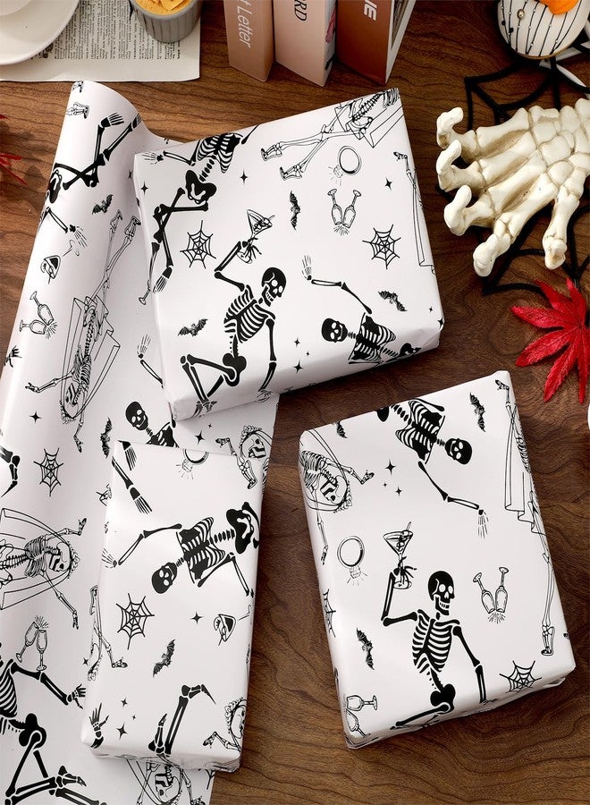 Whaline Halloween Wrapping Paper -Mini Roll- 17 In x 32.8 Ft Beige Black Skeleton Ring Gift Wrap Paper for Halloween Bride or Die Party Wrapping Supplies - Image 5