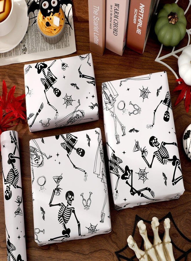 Whaline Halloween Wrapping Paper -Mini Roll- 17 In x 32.8 Ft Beige Black Skeleton Ring Gift Wrap Paper for Halloween Bride or Die Party Wrapping Supplies - Image 4