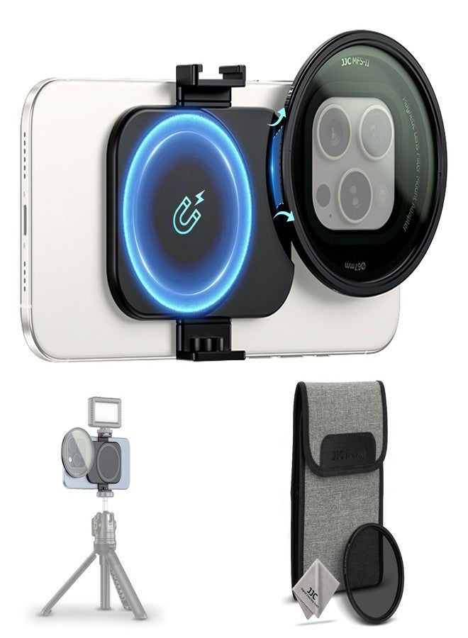 JJC 67mm Phone Lens Filter Adapter+ND2-128 Filter Set for iPhone 16 15 14 Pro Pro Max Plus, Double-Sided Magnetic Phone Lens Filter Ring with 1/4-20" Screw & Cold Shoe Mount Pull-Out to fit 16 15 Pro Max - Image 1