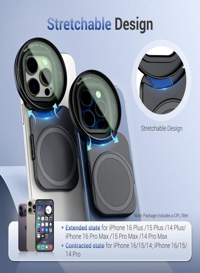 JJC 67mm Phone Lens Filter Adapter+ND2-128 Filter Set for iPhone 16 15 14 Pro Pro Max Plus, Double-Sided Magnetic Phone Lens Filter Ring with 1/4-20" Screw & Cold Shoe Mount Pull-Out to fit 16 15 Pro Max - Image 4
