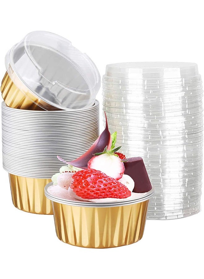 Garlo Aluminum Cupcake Pans with Lids,50pcs 130ml Muffin Liners Cups, Disposable Foil Ramekins, Aluminum Foil Baking Cups, Cupcake Baking Cups, Aluminum Foil Cupcake Holders Pans with Lids  - Image 1