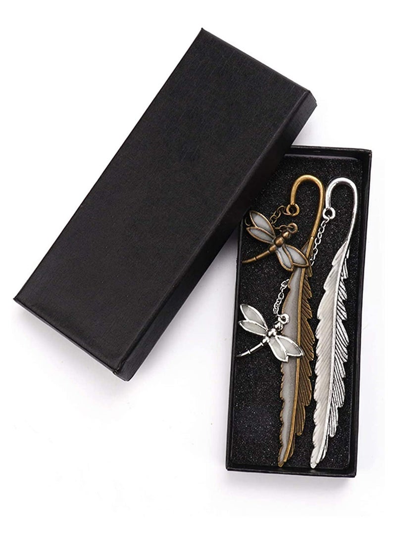 Generic - Bookmarks Glow in The Dark Bookmarks Metal Feather Dragonfly Luminous Hooks Women Friend Unique Pretty Beautiful Chakra Separator Apply to Book Lovers Girls Men Adults Kids Book Lover Gift - Image 1