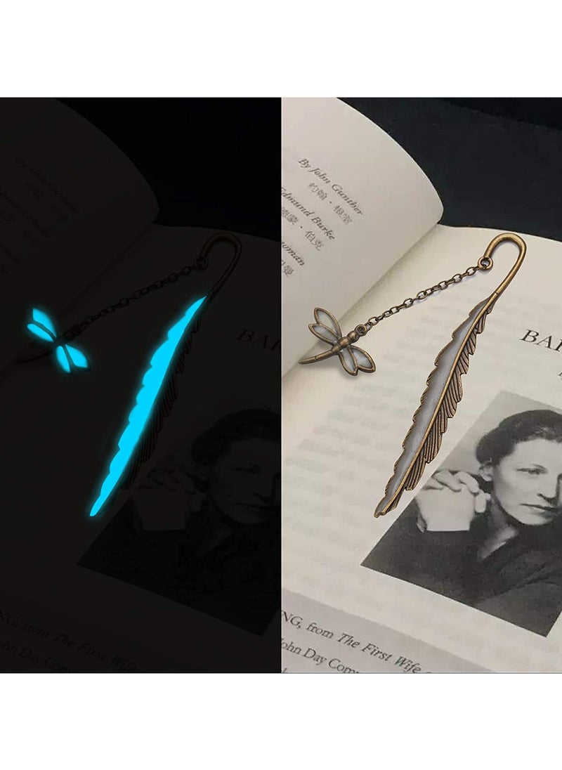 Generic - Bookmarks Glow in The Dark Bookmarks Metal Feather Dragonfly Luminous Hooks Women Friend Unique Pretty Beautiful Chakra Separator Apply to Book Lovers Girls Men Adults Kids Book Lover Gift - Image 1