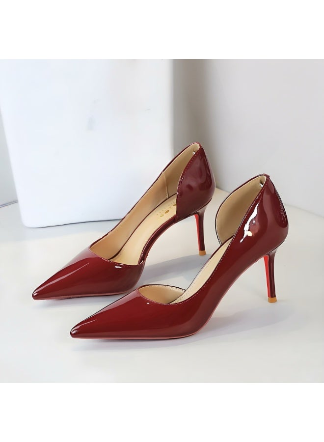 BIGTREE Women's Stiletto Pumps Closed Pointed Toe High Heels Party Dress Shoes Wine Red 7.5CM