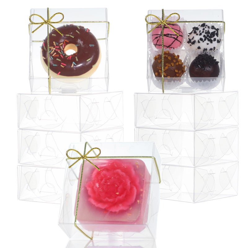 SLShePack 3.3"X3.3"X1.5" 100PCS Clear Chocolate Truffle Boxes for Cookies, Soap, Donuts, Macarons, Mini Bakery, Brownies - Image 1
