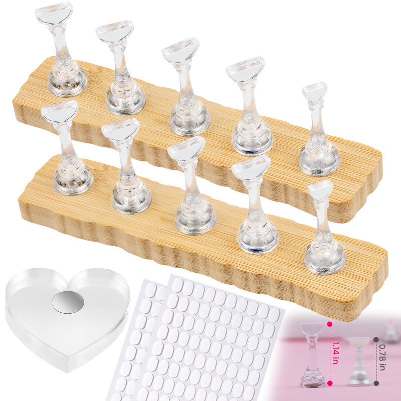 ESUOHYM Nail Stand For Press Ons Tall Extra-High Nail Tip Holder For Painting Art Supplies Magnetic Wood Display With 1 Heart Fake Nail Stands, 200Pcs Double Sided Tape, Decorating Art Accessories Kit - Image 1