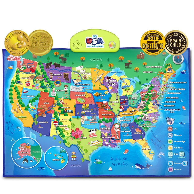 BEST LEARNING i-Poster My USA Interactive Map - Educational Smart Talking Poster Toy for Kids Boy or Girl Ages 5 to 12 Years | Geography Electronic Game Children 5, 6, 7 Years - Image 1