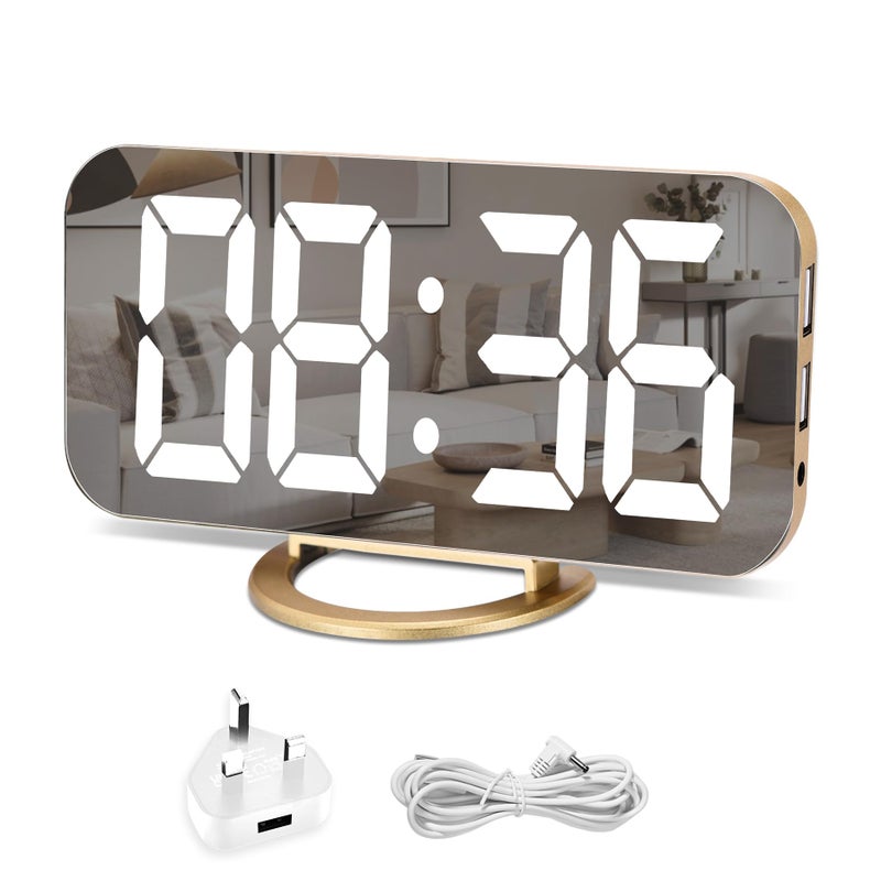 Upicks Digital Alarm Clock 65 Large LED Display with Brightness Dimming Mode Adjustable 2 USB Charging Ports Big SNOOZE Button for Bedroom Home Decor Gold