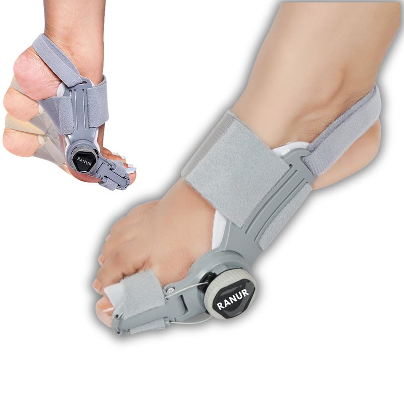 RANUR Bunion Corrector for Women & Men, Adjustable Toe Straightener with Rotating Knob, Bunion Splint & Toe Separator, Universal Fit for Left & Right Foot, Pain Relief & Hallux Valgus Alignment Support (GREY) - Image 1