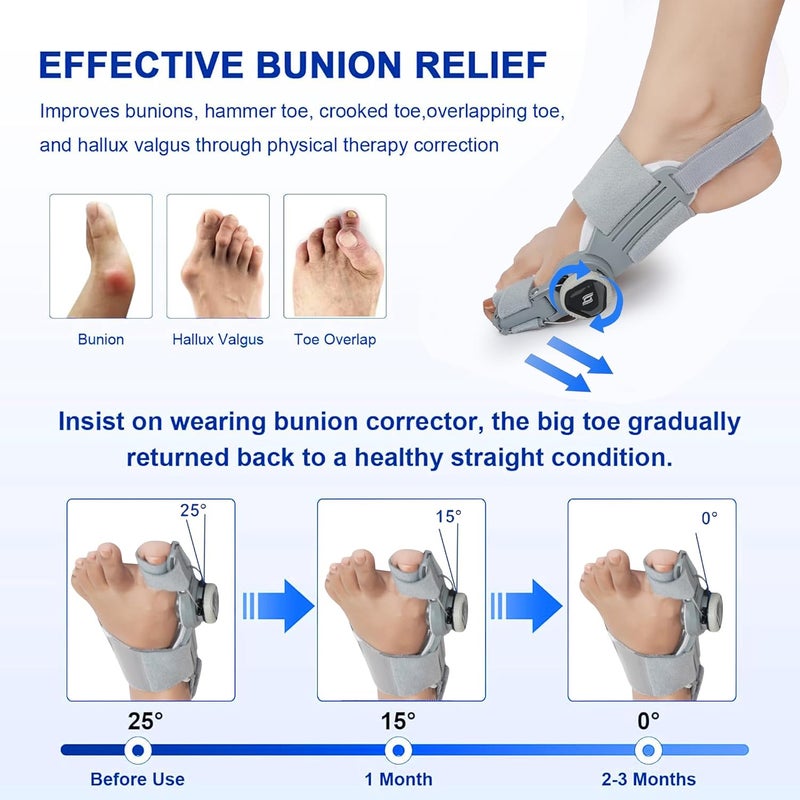 RANUR Bunion Corrector for Women & Men, Adjustable Toe Straightener with Rotating Knob, Bunion Splint & Toe Separator, Universal Fit for Left & Right Foot, Pain Relief & Hallux Valgus Alignment Support (GREY) - Image 2