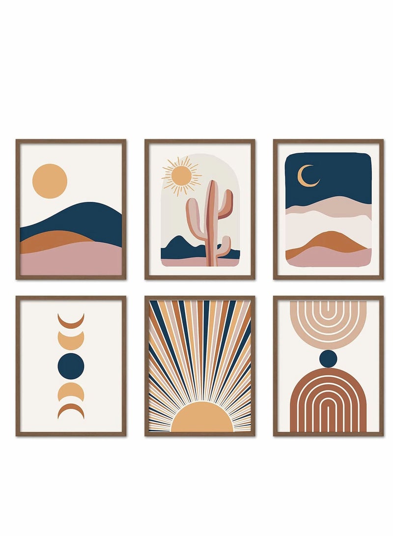KASTWAVE Wall Art Decor Boho Abstract Minimalist Wall Art Posters Mid Century Modern Prints Sun Moon Desert Bedroom Decor Nature Landscape Painting Canvas No Frame (8x10", 6 Pcs) - Image 1