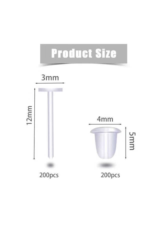 Ba Love 3mm Plastic Earrings, Clear Invisible Plastic Earrings Blank Pins Stud Tiny Head Findings DIY Supplies (200 pieces/100 Pairs) - Image 2