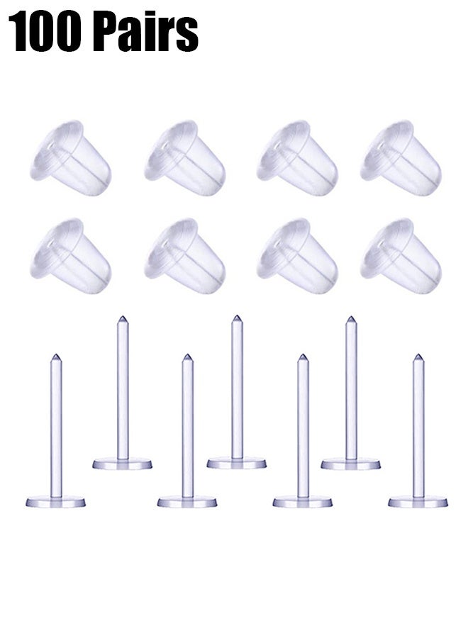 Ba Love 3mm Plastic Earrings, Clear Invisible Plastic Earrings Blank Pins Stud Tiny Head Findings DIY Supplies (200 pieces/100 Pairs) - Image 1