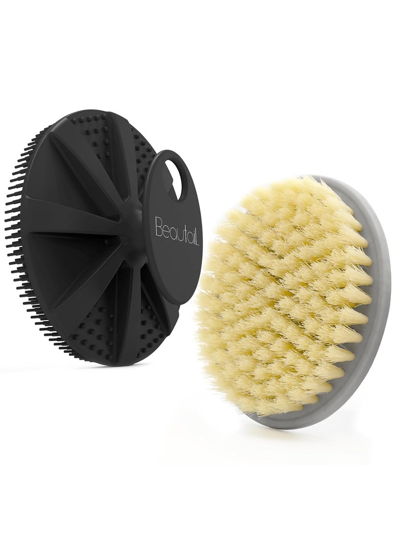BEAUTAIL - Body Scrubber 2 Pack Shower Bath Brush, 1 Pack Plastic Body Brush Gray and 1 Pack Silicone Body Scrubber Black, Gentle Exfoliating for Women Men Baby Sensitive Skin - Image 1