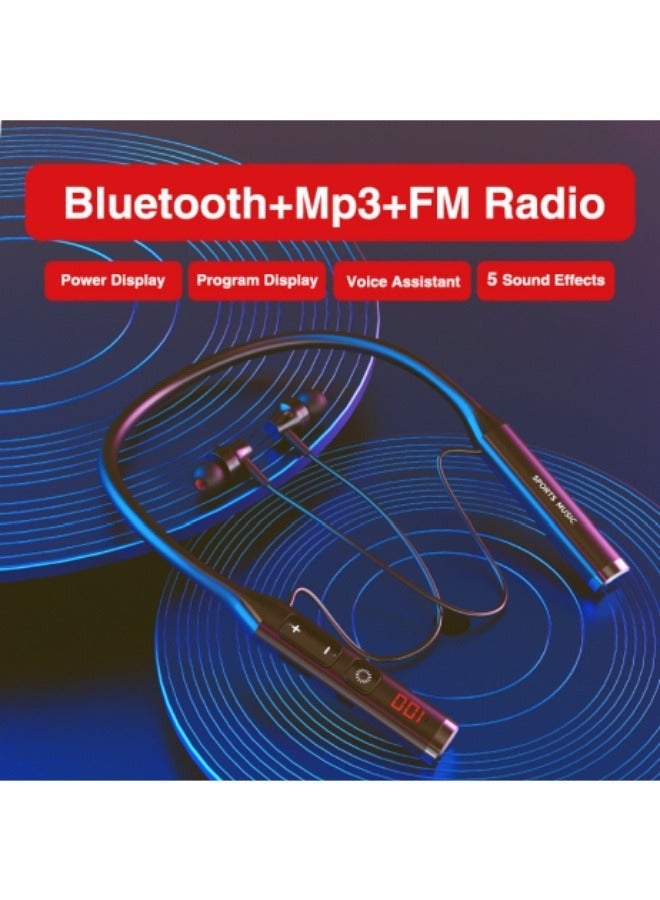 الصفحة الرئيسية سماعات رأس بتقنية Bluetooth 5.4 ذات حزام الرقبة مع توسيع بطاقة TF ， 60 ساعة من عمر البطارية ， راديو ستيريو FM ， تصميم مقاوم للعرق للجري واللياقة البدنية - Image 2