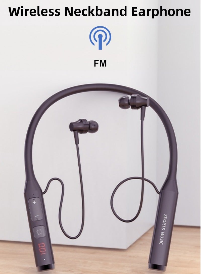 الصفحة الرئيسية سماعات رأس بتقنية Bluetooth 5.4 ذات حزام الرقبة مع توسيع بطاقة TF ， 60 ساعة من عمر البطارية ， راديو ستيريو FM ， تصميم مقاوم للعرق للجري واللياقة البدنية - Image 1
