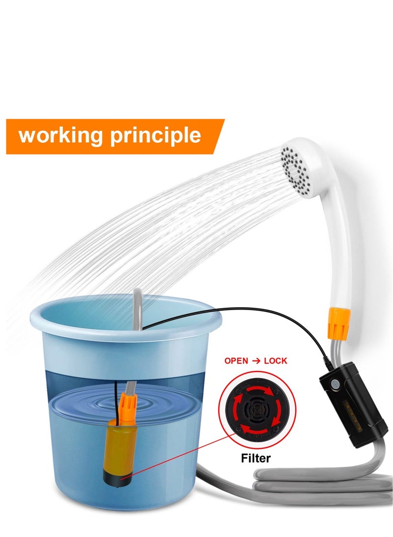 Excefore Portable Outdoor Shower, Outdoor Electric Shower Rechargeable Pump, LED Lighting, USB Charging, Detachable Battery, Pumps The Water from The Bucket into a Stable and Gentle Shower Stream - Image 3
