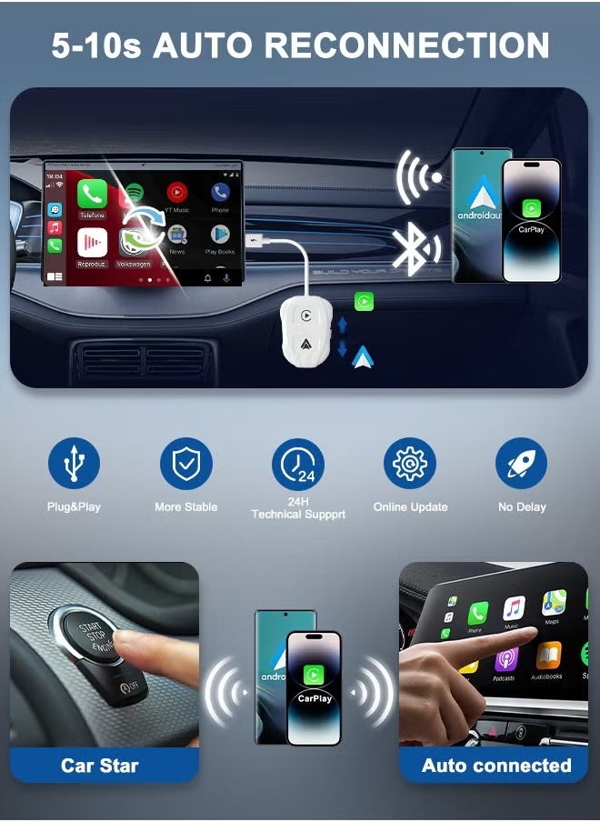 2-in-1 Wireless Apple CarPlay & Android Auto Wireless Adapter, 5.8 GHz Wireless Carplay Dongle for Wired Apple Carplay & Android