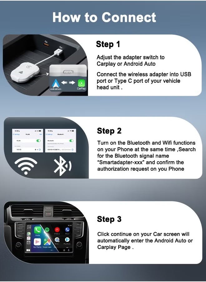 2-in-1 Wireless Apple CarPlay & Android Auto Wireless Adapter, 5.8 GHz Wireless Carplay Dongle for Wired Apple Carplay & Android