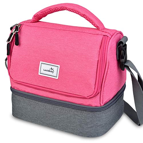 LunchBots Duplex Insulated Lunch Bag  Dual Section Design Fits Uno Duo Trio Quad Rounds Bento Cinco Perfectly  Roomy Thermal Lunch Bag  Pink