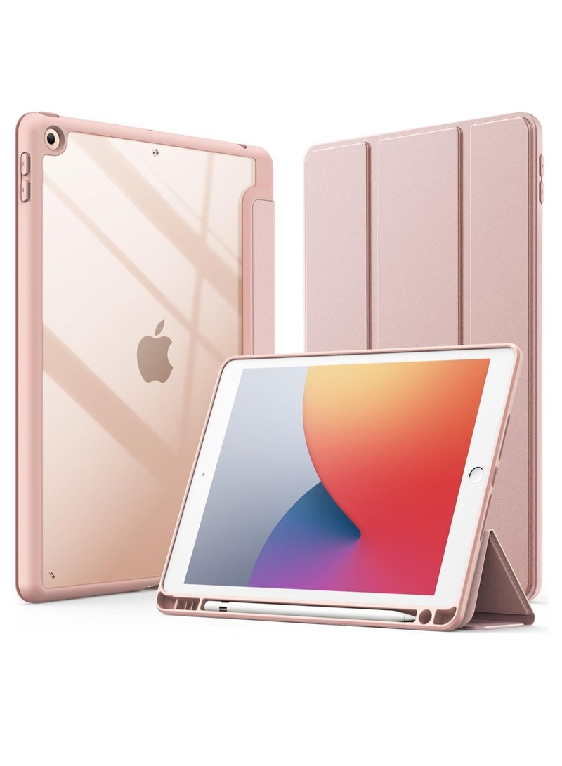 Case Compatible – iPad 10.2-inch (9th/8th/7th Generation, 2021/2020/2019) with Pencil Holder, Clear Transparent Slim Back Case Stand Anti-Shock Tablet Cover (Pink) - Image 1
