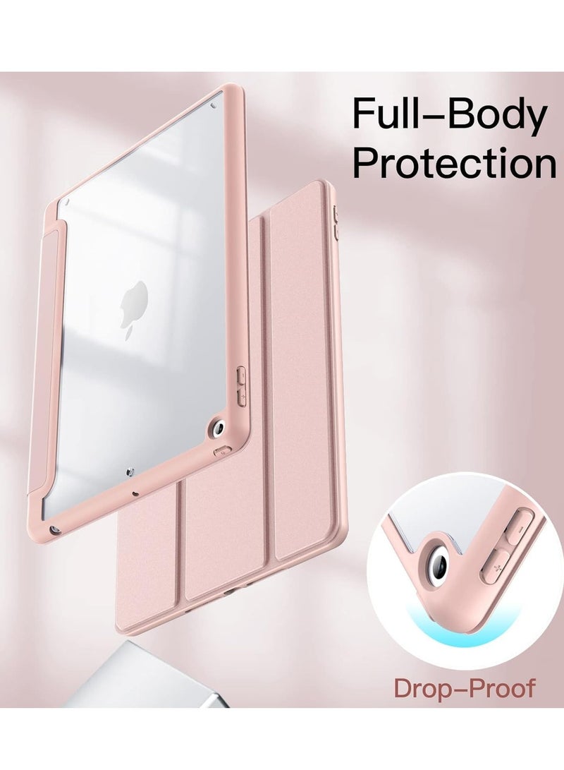 Case Compatible – iPad 10.2-inch (9th/8th/7th Generation, 2021/2020/2019) with Pencil Holder, Clear Transparent Slim Back Case Stand Anti-Shock Tablet Cover (Pink) - Image 5
