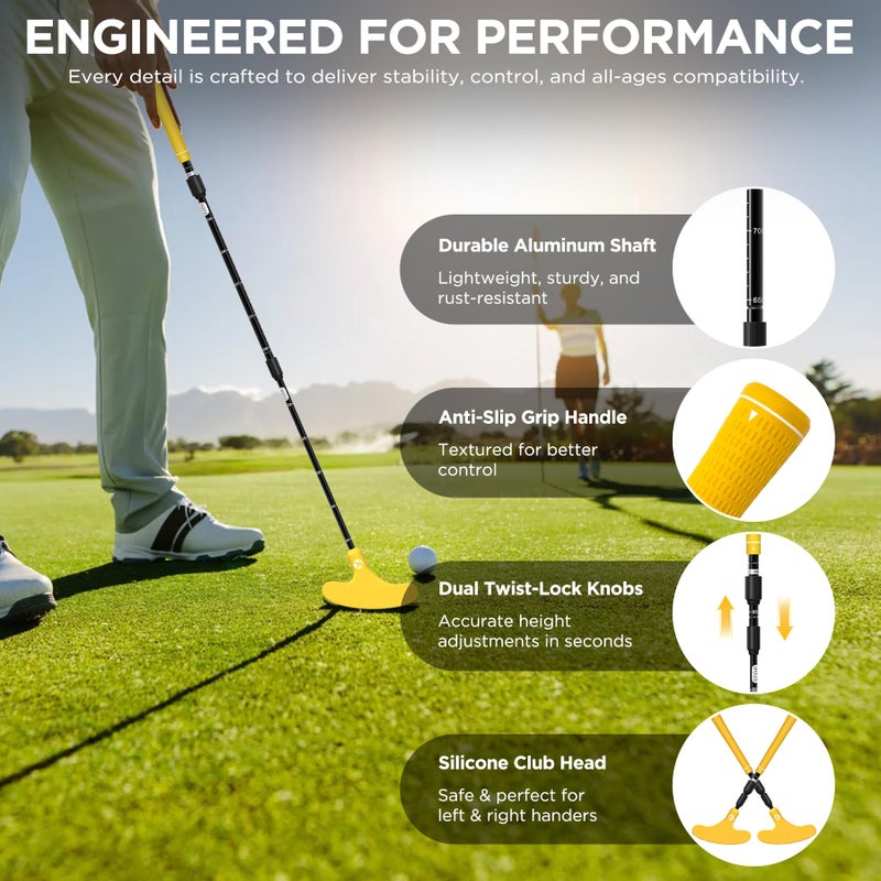 KINGTOP Adjustable Golf Putter â€“ Retractable Shaft, Lightweight Travel Putter with Practice Balls & Putting Cup, Left & Right-Handed Design (Yellow Set) - Image 2