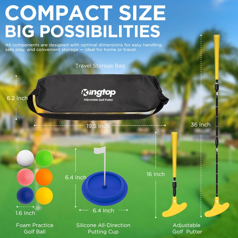 KINGTOP Adjustable Golf Putter â€“ Retractable Shaft, Lightweight Travel Putter with Practice Balls & Putting Cup, Left & Right-Handed Design (Yellow Set) - Image 3
