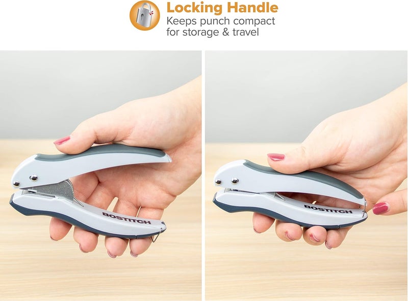 Bostitch Office EZ Squeeze One-Hole Punch, 10 Sheet Capacity, Lightweight, Gray/Blue, Pack of 3 - Image 4