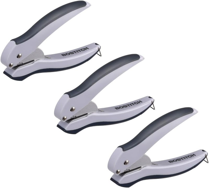 Bostitch Office EZ Squeeze One-Hole Punch, 10 Sheet Capacity, Lightweight, Gray/Blue, Pack of 3 - Image 1