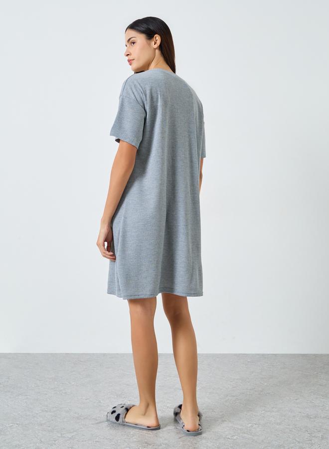 Styli Waffle Textured Placket Sleep T-Shirt Dress - Image 4