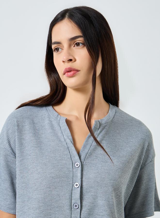 Styli Waffle Textured Placket Sleep T-Shirt Dress - Image 3