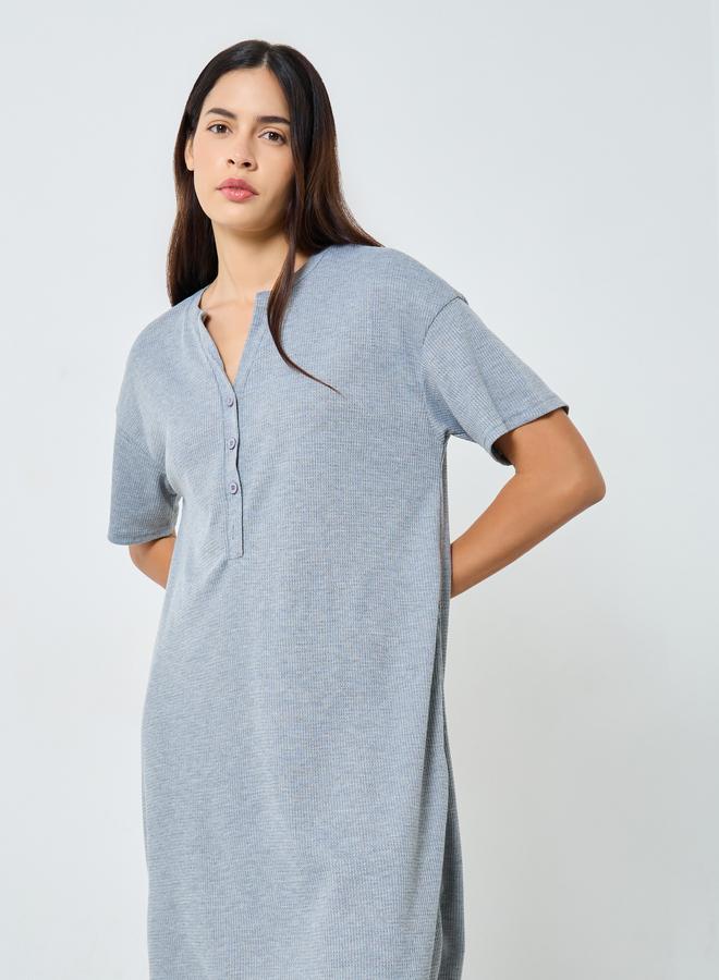 Styli Waffle Textured Placket Sleep T-Shirt Dress - Image 2