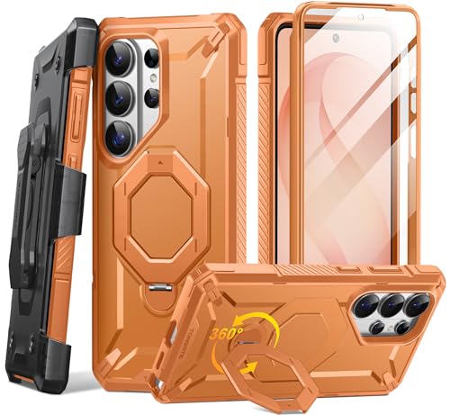 TONGATE for Samsung Galaxy S26 Ultra Case with 360° Spin Magnetic Stand, Compatible with MagSafe, Built-in Screen Protector & Belt Clip, Non-Slip Military Grade Protection Case for S26 Ultra, Orange - Image 1