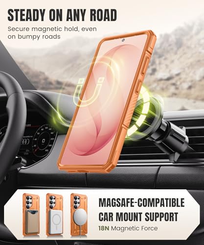 TONGATE for Samsung Galaxy S26 Ultra Case with 360° Spin Magnetic Stand, Compatible with MagSafe, Built-in Screen Protector & Belt Clip, Non-Slip Military Grade Protection Case for S26 Ultra, Orange - Image 5