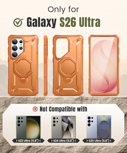 TONGATE for Samsung Galaxy S26 Ultra Case with 360° Spin Magnetic Stand, Compatible with MagSafe, Built-in Screen Protector & Belt Clip, Non-Slip Military Grade Protection Case for S26 Ultra, Orange - Image 2