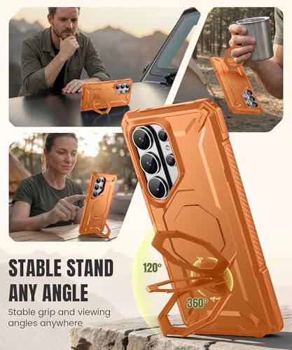 TONGATE for Samsung Galaxy S26 Ultra Case with 360° Spin Magnetic Stand, Compatible with MagSafe, Built-in Screen Protector & Belt Clip, Non-Slip Military Grade Protection Case for S26 Ultra, Orange - Image 3