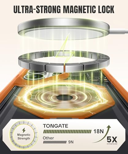 TONGATE for Samsung Galaxy S26 Ultra Case with 360° Spin Magnetic Stand, Compatible with MagSafe, Built-in Screen Protector & Belt Clip, Non-Slip Military Grade Protection Case for S26 Ultra, Orange - Image 4