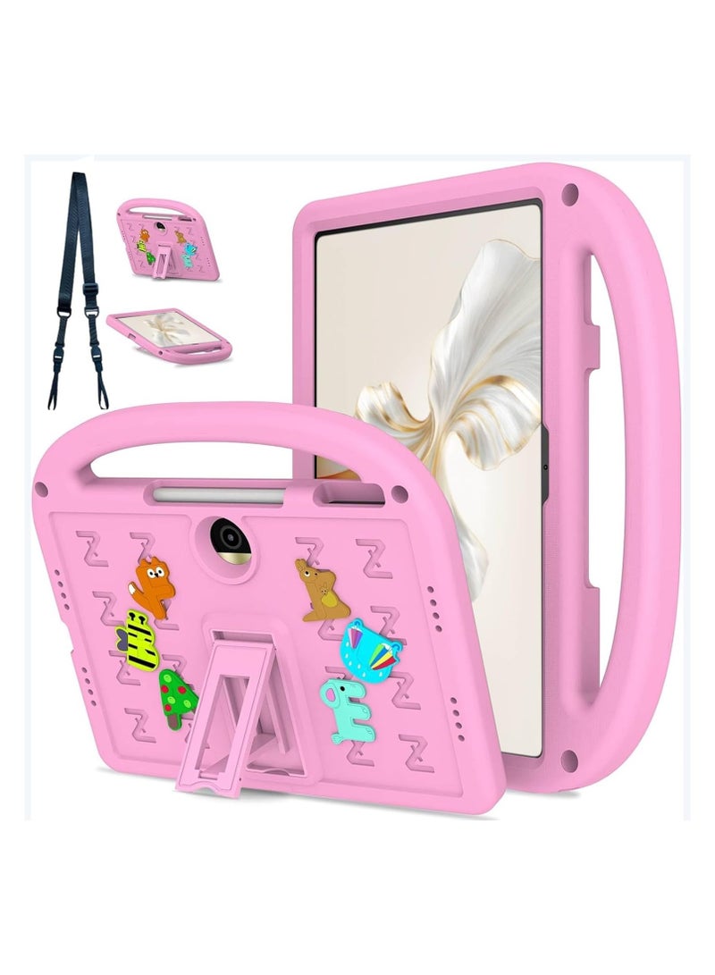 VKL Kids Case Compatible with Honor Pad 9 12.1Inch 2024, Cute Full Body Protective Cover with Handle Stand, Lightweight Shockproof Cover with Shoulder Strap Kickstand for Honor Pad 9 2024 (Pink) - Image 1