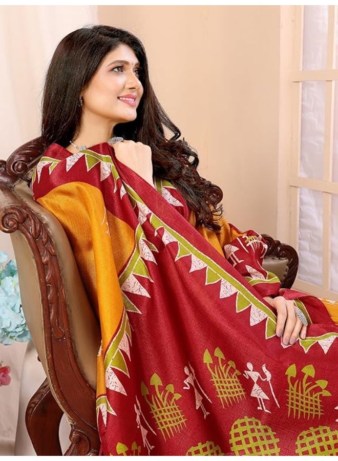 YASHIKA ساري نسائي من الحرير الصناعي المنسوج والمطبوع من ياشيكا مع قماش بلوزة غير مخيط - Image 4