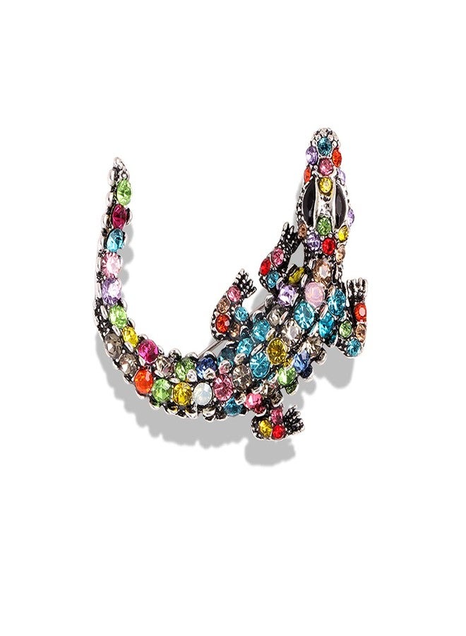 FUTIMELY Premium Crocodile Brooch Colourful Crystal Rhinestone Crocodile Alligator Brooch Pin Personality Animal Lapel Backpack Badge Hat Bag Decoration Accessories for Men and Women (Colorful) - Image 1