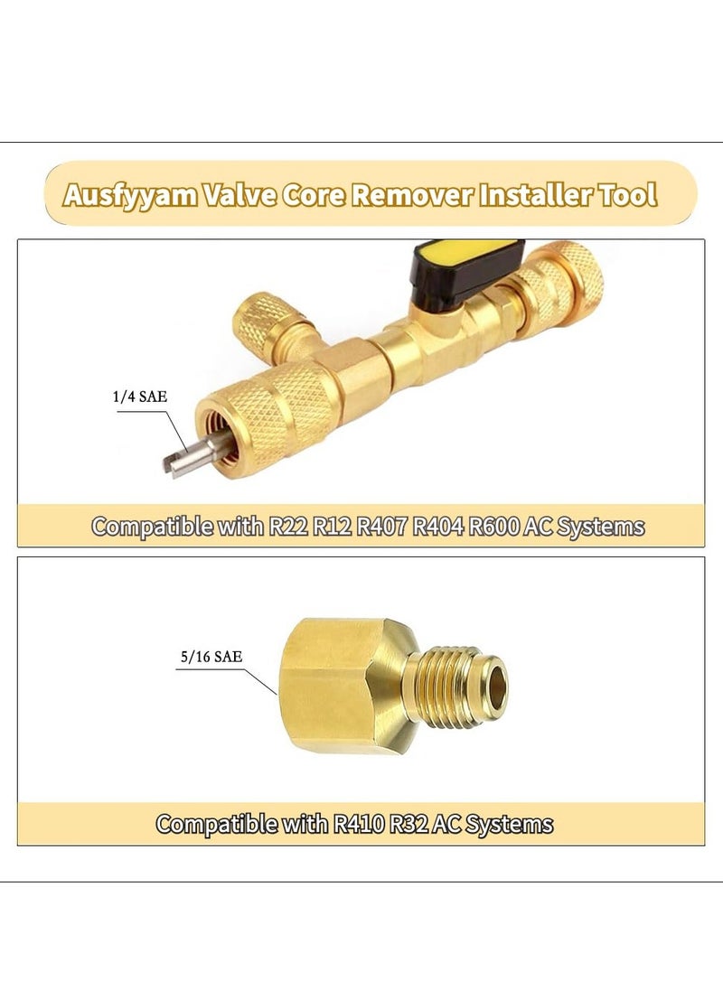 SYOSI - Valve Core Remover Installer Tool and HVAC Service Wrench Set with Dual Size SAE 1/4 and 5/16 Port 3/8'' to 1/4'' 5/16'' x 1/4'' Refrigeration Service Wrench Hex Bit Adapters and 10pcs Valve Core - Image 1
